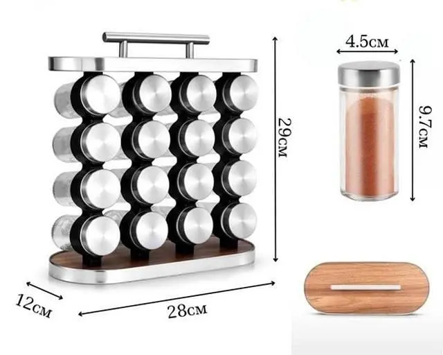 Набор для хранения сыпучих специй 16 шт баночек стеклянные емкости спецовники для приправ на подставке 16 в 1 - фото 2