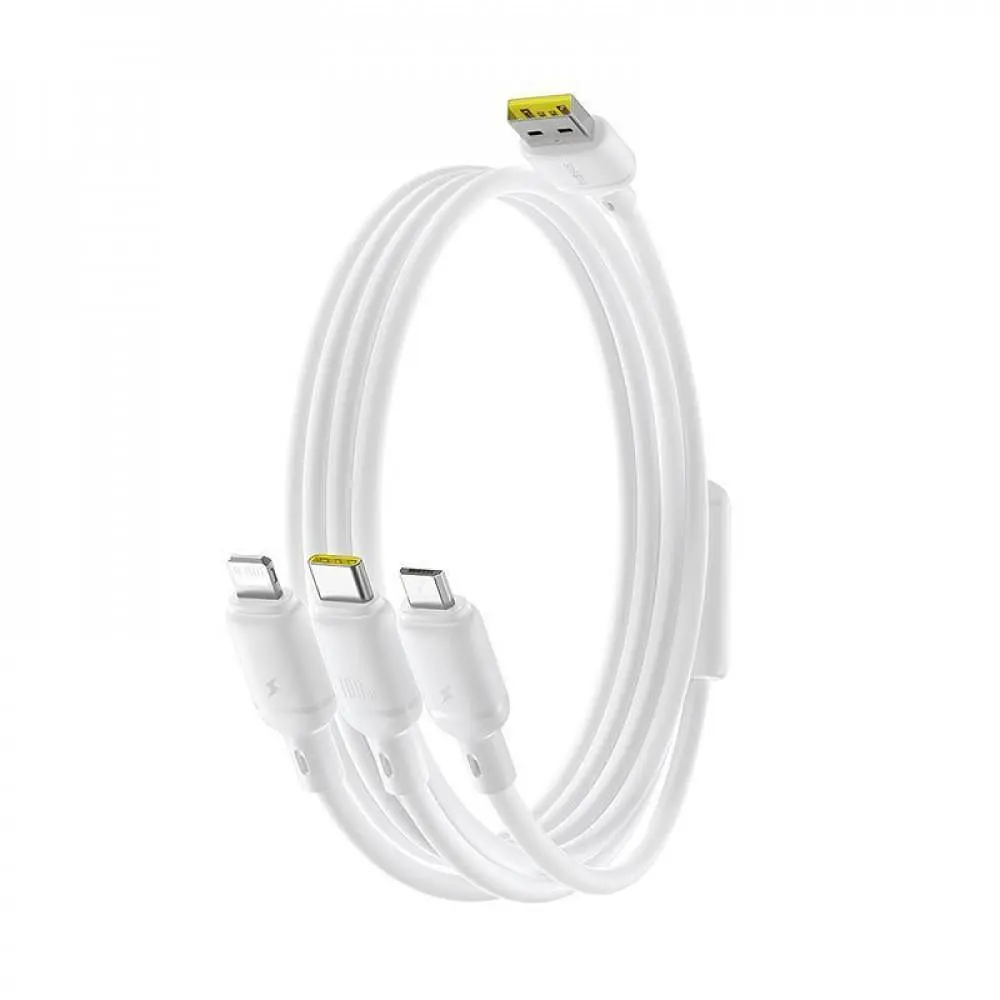 Кабель Baseus Silky One-for-Three Fast Charging USB to Micro USB+Lightning+Type-C 100W 1.5m white (P10377705213-00) - фото 4