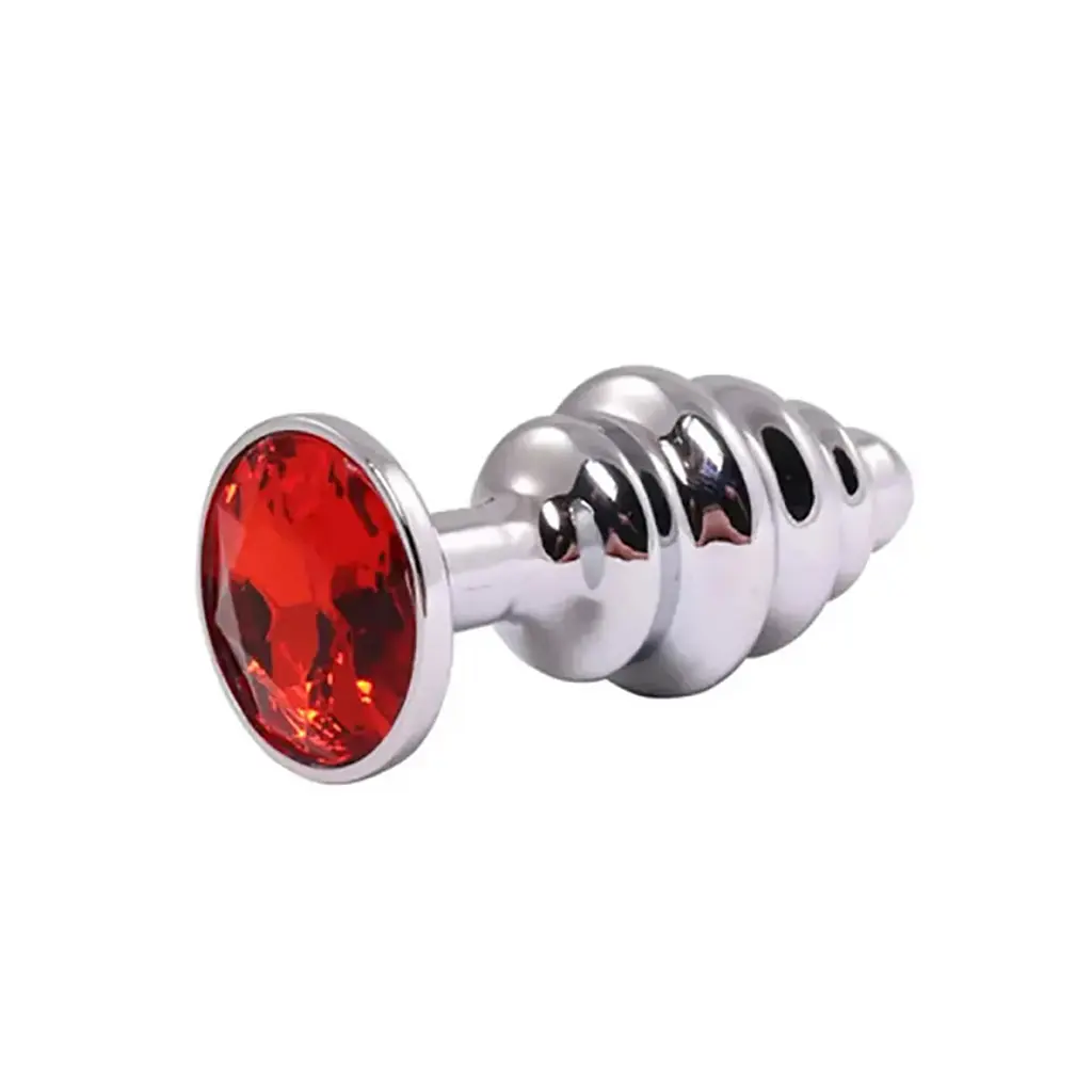 Анальна пробка Fantasy Silver Ribbed Butt Plug S 7 см (червоний) - фото 4