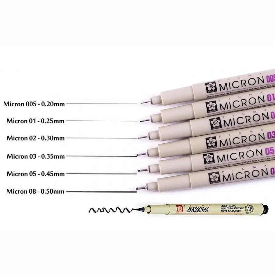Набір лінерів Pigma Micron 6 шт + Pigma BRUSH в подарунок Sakura - фото 2