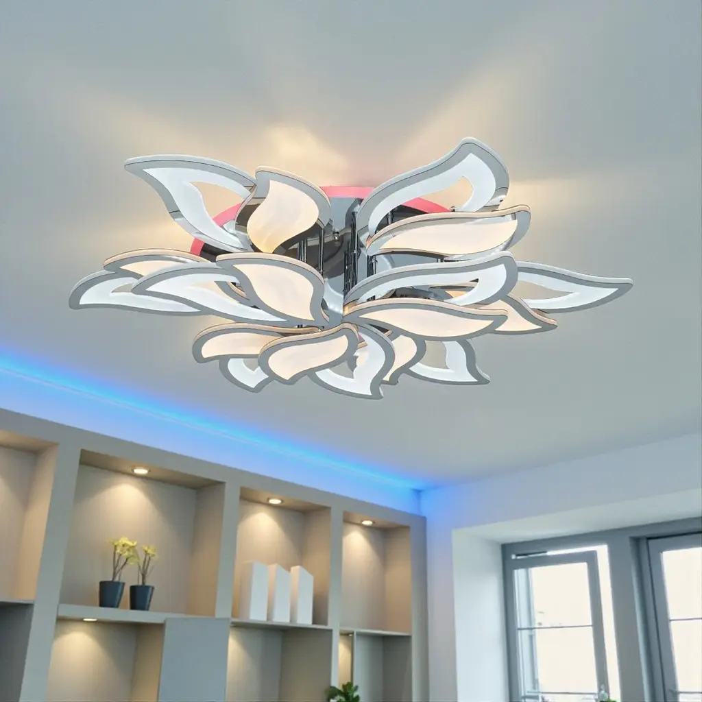 Витончена стельова LED-люстра-квітка Diasha 9033/6+3HR, гальваніка, 225W, підсвітка, димер, пульт - фото 2