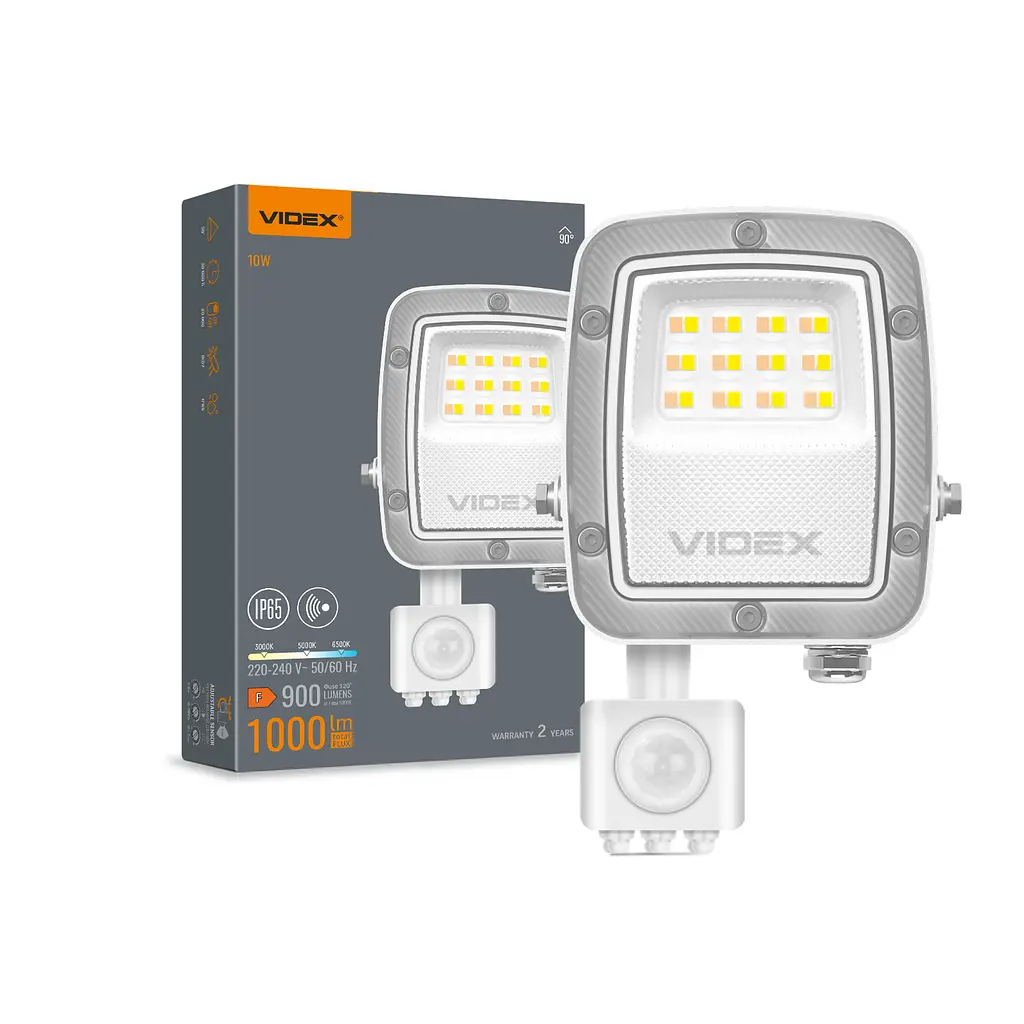 LED прожектор Videx F5, 10W 3000-5000-6500K з датчиком руху 230V White (VL-F5-010CW-S) (29259-000)