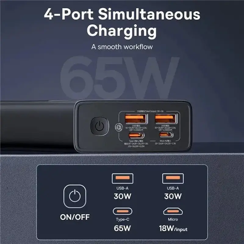 Портативний ЗП Power Bank Baseus Star-Lord Digital Display 65W 20000 mAh (P10022906113-00) Cluster Black - фото 6