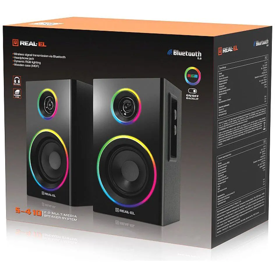 Компьютерные колонки 2.0 Real-El RS410 RGB Bluetooth Black 12 Вт - фото 9