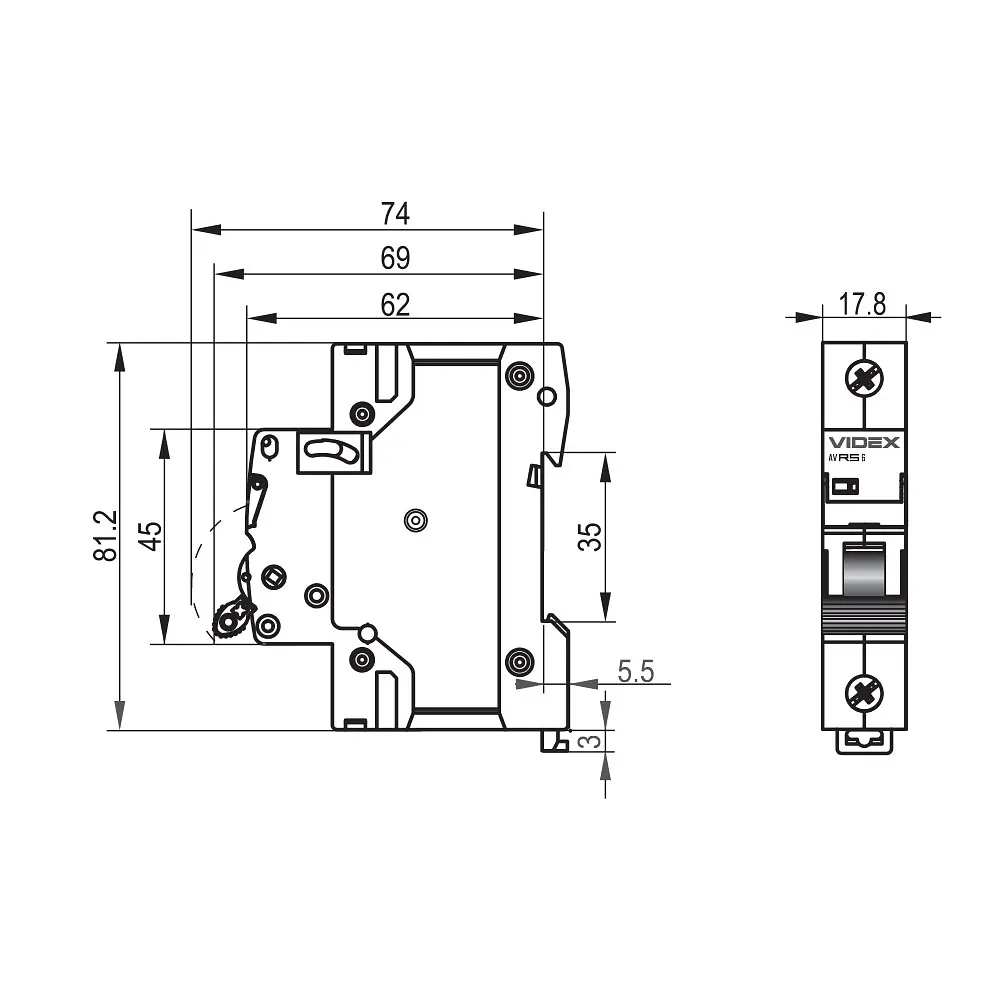 Автоматичний вимикач RS6 1п 63А 6кА С VIDEX RESIST VIDEX (26553-000) - фото 4