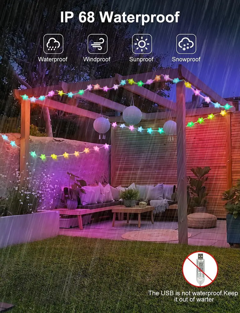 Розумна зіркова Гірлянда, 10 м RGB Інтегрований Чип 66 Світлодіодних Гірлянд для приміщень із застосунком і пультом - фото 5