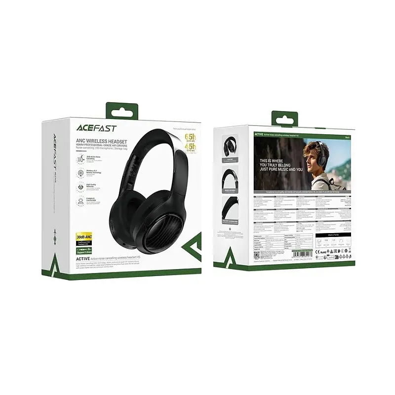 Бездротові накладні навушники ACEFAST H5 active noise cancelling wireless headset Black (6974316284277) - фото 2