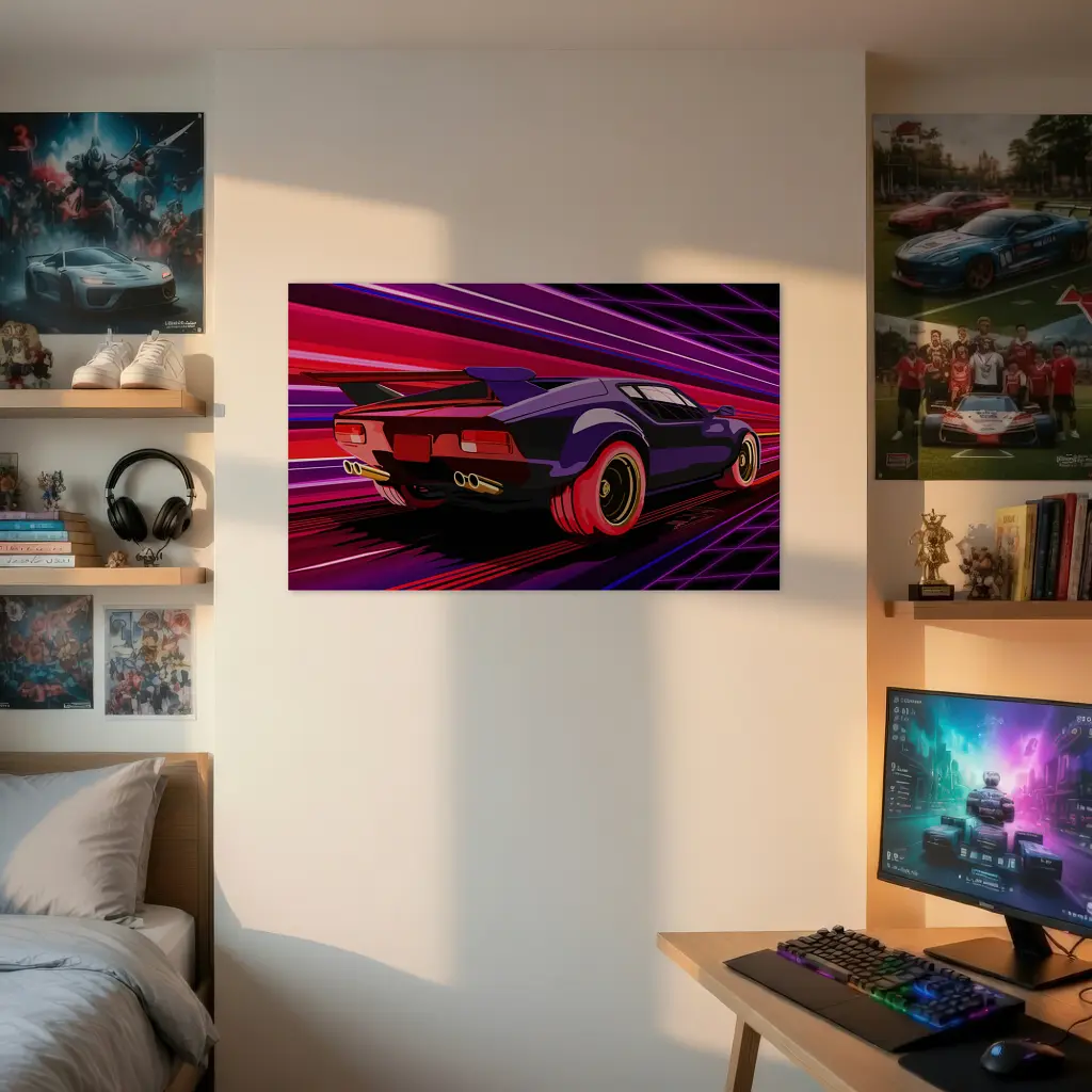 Інтер'єрна картина Ретровейв авто, retrowave, synthwave, поп-арт, кіберпанк, інтер'єрний плакат, 60×96 см (id1368) - фото 3