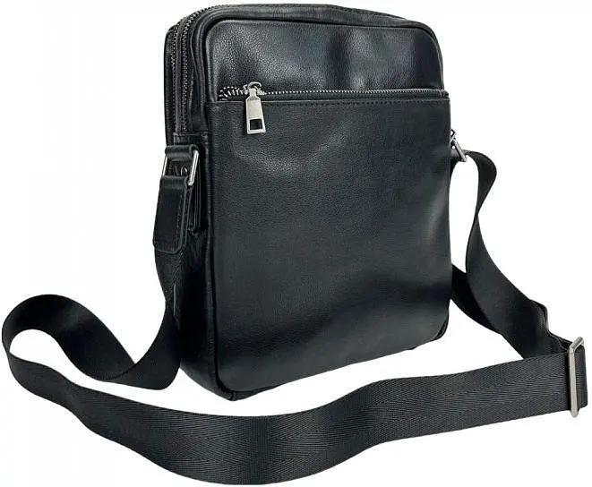 Чоловіча шкіряна сумка через плече чорна TIDING BAG sum0028775 - фото 4