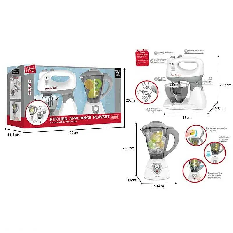 Дитячий кухонний набір, блендер, міксер, підсвічування, муляжі продуктів, F2318 - фото 2