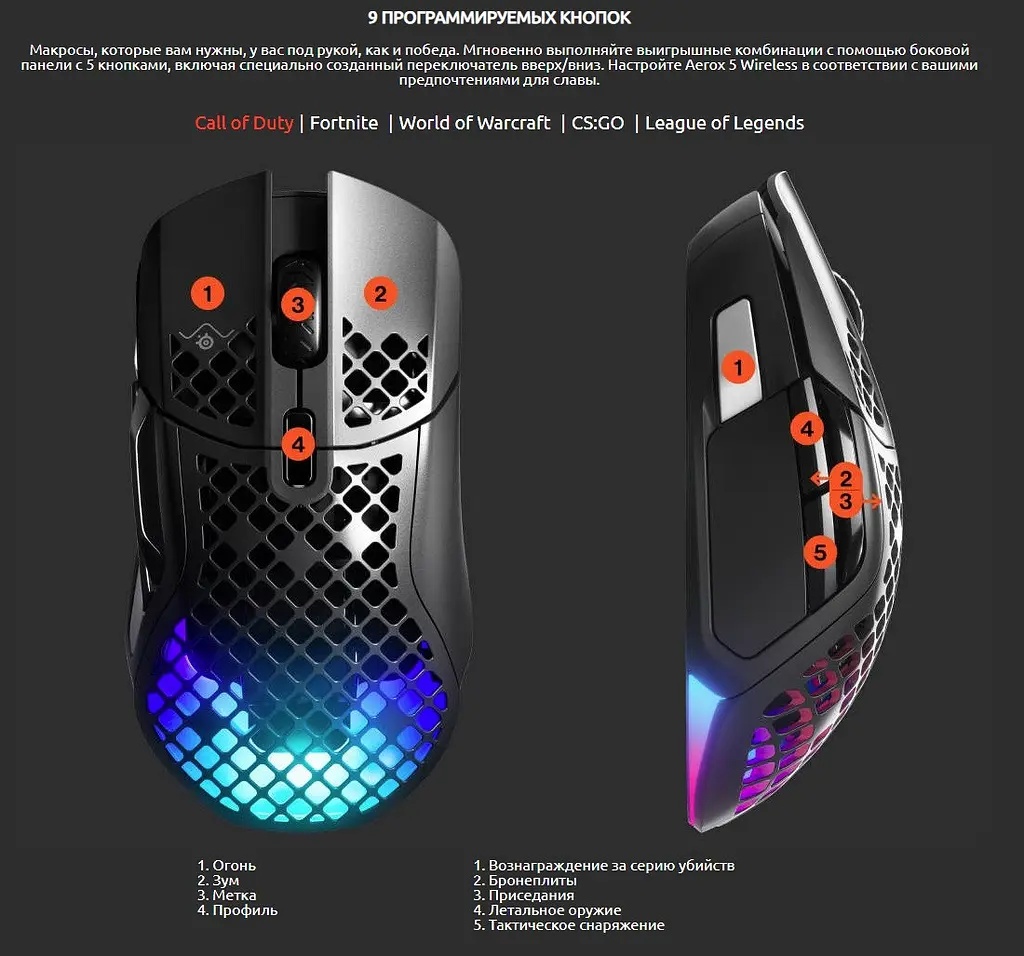 Миша ігрова SteelSeries Aerox 5 Wired USB чорна (62401) - фото 9
