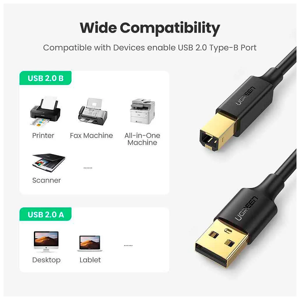 Кабель для принтера USB 2.0 AM/BM 3.0m US135 black Ugreen (10351) - фото 5