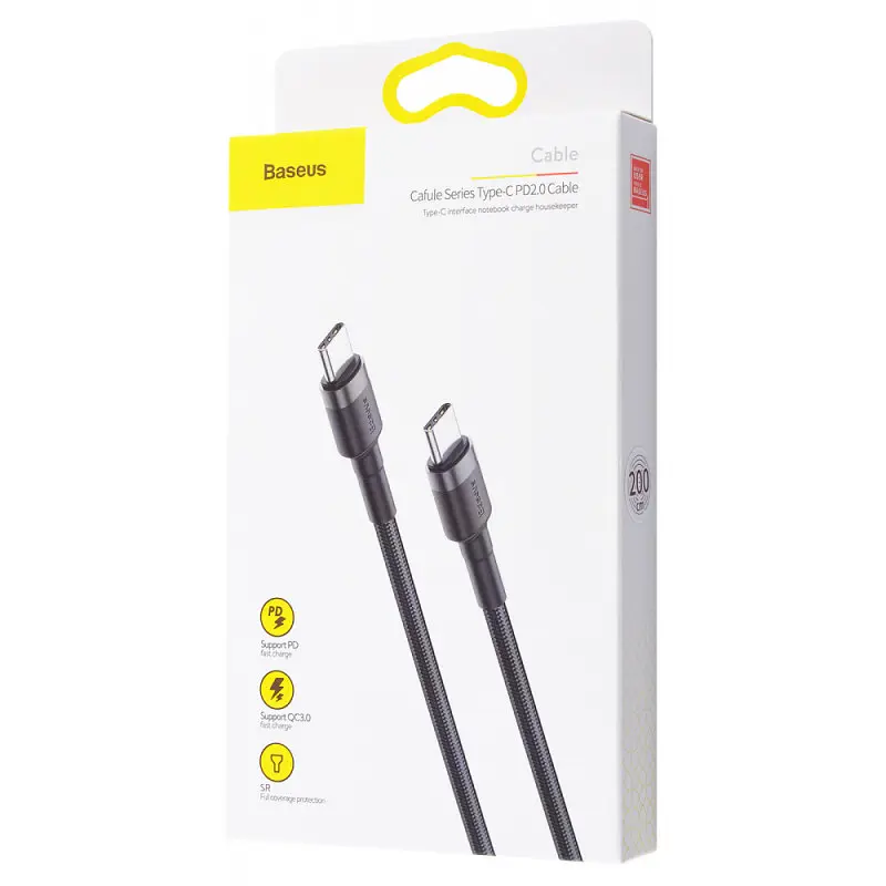 Дата кабель Baseus Cafule Type-C to Type-C PD2.0 60W (2m) (CATKLF-H) Чорний / Сірий - фото 5