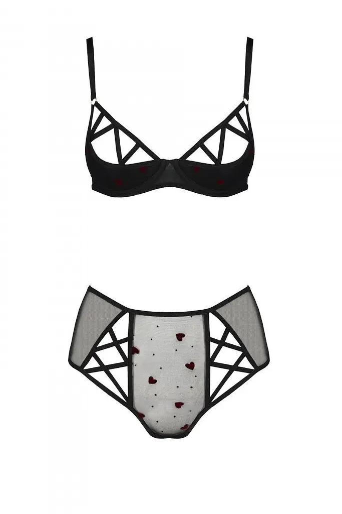 Комплект эротического белья: открытый бюстгальтер и трусики Passion Lovelia Bikini, S/M (черный) - фото 5