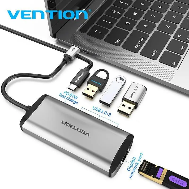 Концентратор Vention USB-C 3-Port, RJ-45, PD, 0.15 m (TGDHB) - фото 2