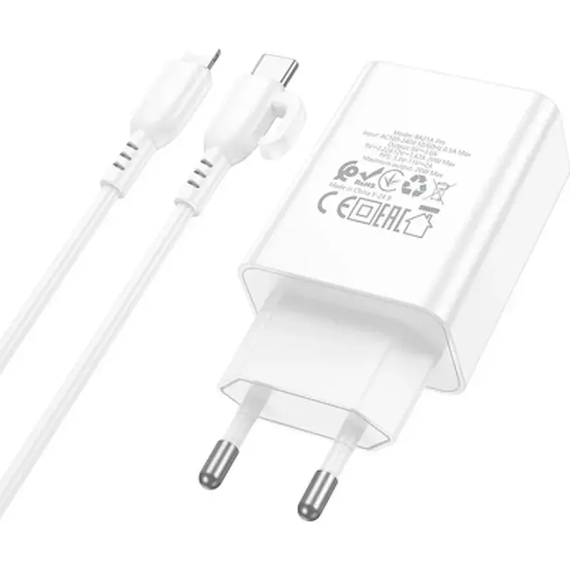 Зарядний пристрій BOROFONE USB-C PD20W + cable USB-C to Lightning white (6941991111419) - фото 5