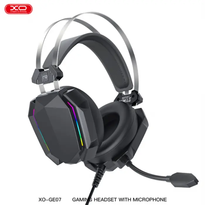 Наушники игровые проводные с микрофоном и RGB подсветкой, геймерские наушники черные XO GE-07 - фото 2