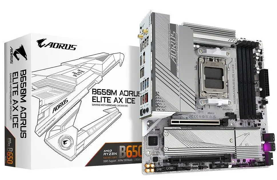 Материнская плата Gigabyte B650M AORUS ELITE AX ICE (B650M AORUS ELITE AX ICE) (Socket AM5, AMD B650, Micro-ATX) - фото 5