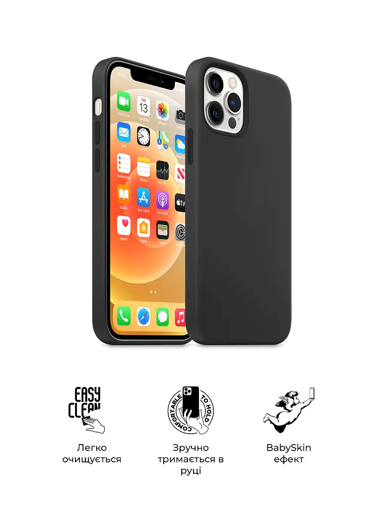 Силиконовый чехол для Apple iPhone 12 Pro Max, ICON2 Case, черный, противоударный, панель, защита всего корпуса, матовая поверхность Soft Touch, выступает над дисплеем, совместим с защитными стеклами и пленками, с микрофиброй, ArmorStandart (ARM60570) - фото 3