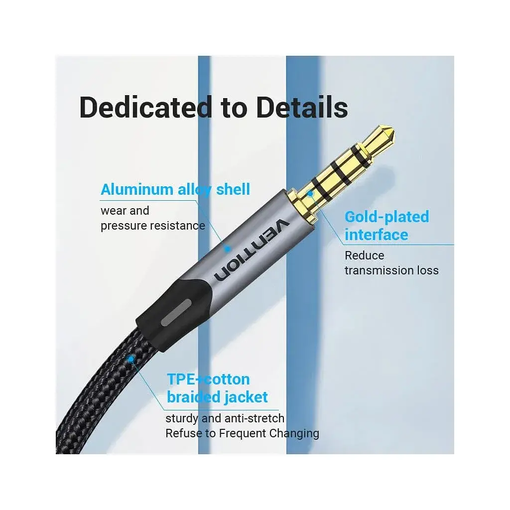Кабель мультимедійний 3.5mm M to 3.5mm M 1.0m (4pin) gray Vention (BAQHF) - фото 3