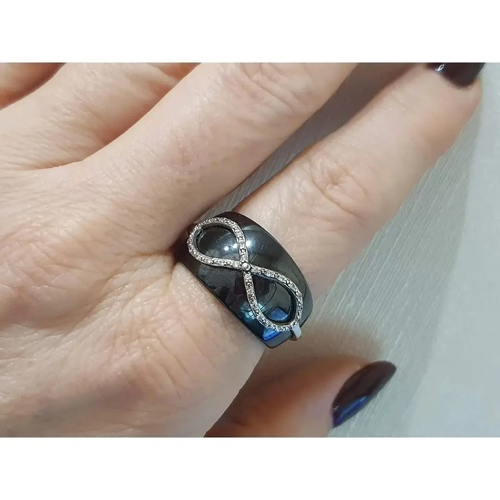 Срібне кільце Aurora з керамікою і фіанітами. С1161Ч 18 - фото 2