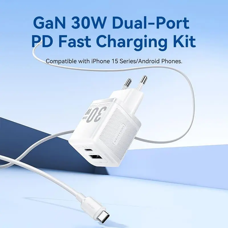 Зарядное устройство Vention 30W 2×USB (USB-A/USB-C) с кабелем USB-C M-M White (TZ-FEQW0-EU-01) - фото 5