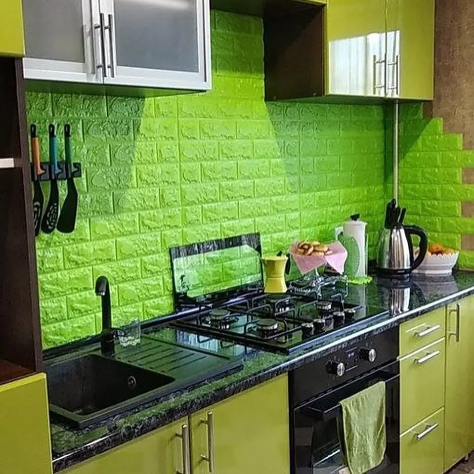 Самоклейка декоративна 3D панель 3D Loft під зелену цеглу 700x770x7мм - фото 2