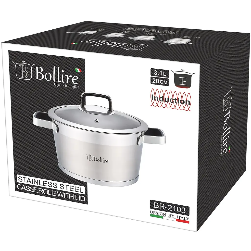 Каструля Bollire Palermo, з кришкою, срібляста, 20 см, 3,1 л (BR-2103) - фото 3