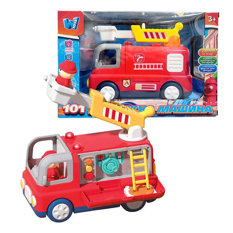 
Музична іграшка Пожежна машина WToys світло звук фігурка пожежника 11516 - фото 2