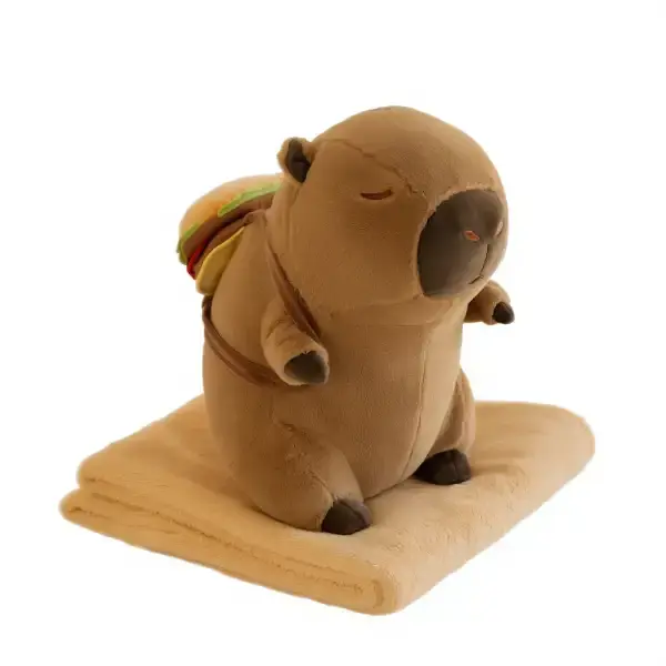 Игрушка-подушка Капибара с гамбургером и пледом 110x140 см детский коричневый плюшевый плед игрушка подушка детская ТМ COLORFUL HOME 520-8 - фото 2