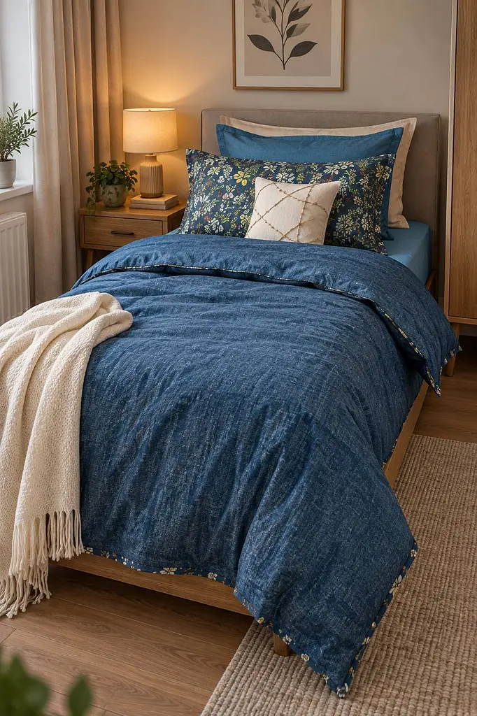 Комплект постільної білизни полуторний SAREV dark blue 160×220 см, фланель TC303376398