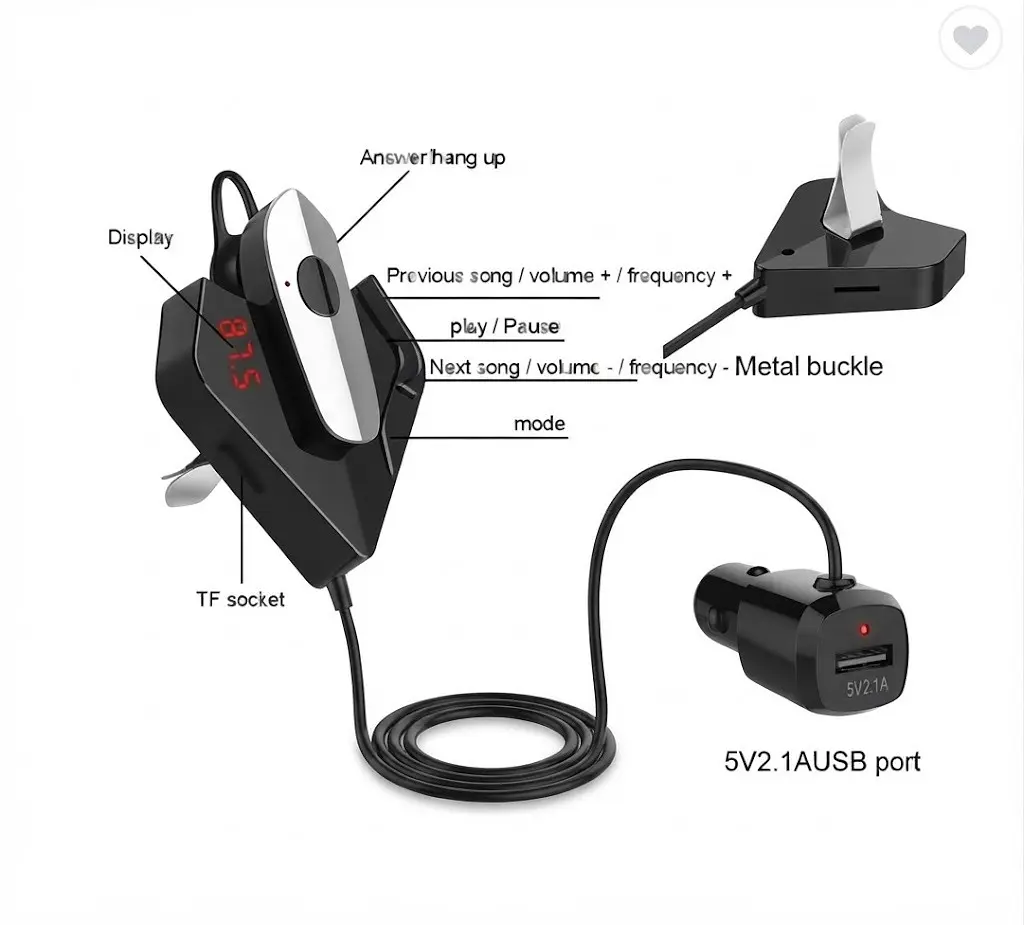 Аудіо трансмітер FM MOD. V11 Bluetooth V5.0 + EDR гарнітура - фото 3