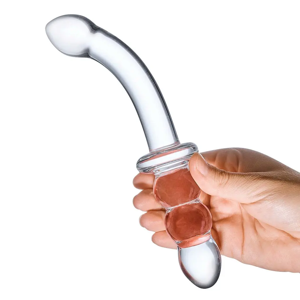 Двосторонній фалоімітатор G-Spot Glas Ribbed 20.3 см (прозорий) - фото 3