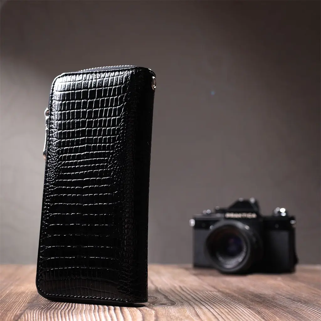 Лакований жіночий гаманець на блискавці із натуральної шкіри ST Leather 22678 чорний - фото 10