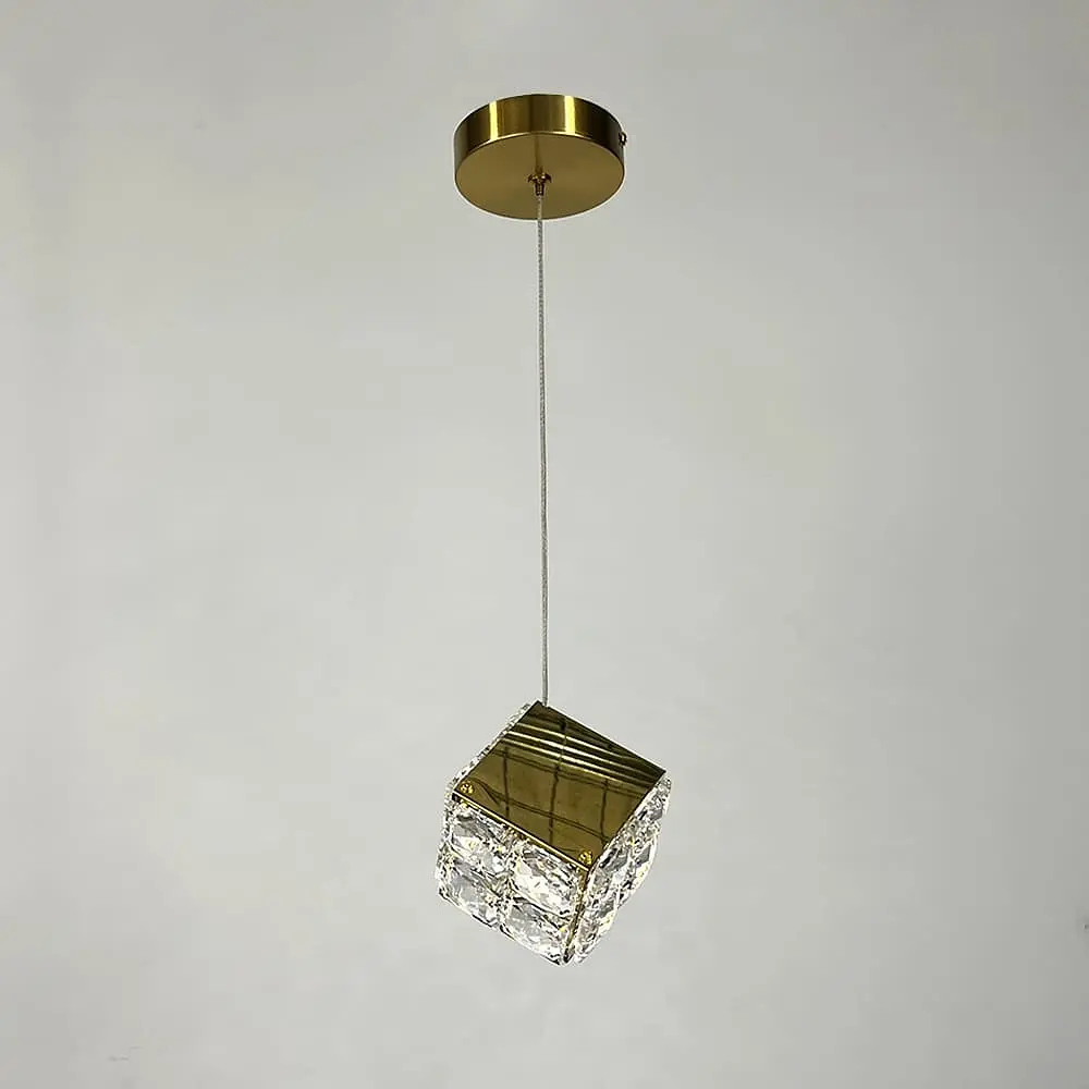 Латунний світильник із підвісним кришталевим кубом 10х10 см | Арт. A267-100*100 | Line F - фото 6