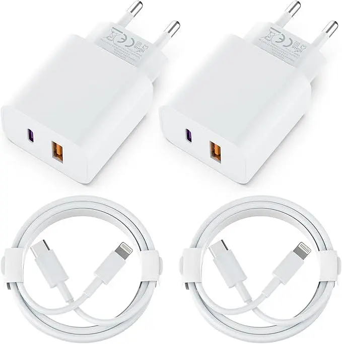 Комплект зарядок PD/QC 20W USB-A+USB-C з кабелями Lightning 2 м