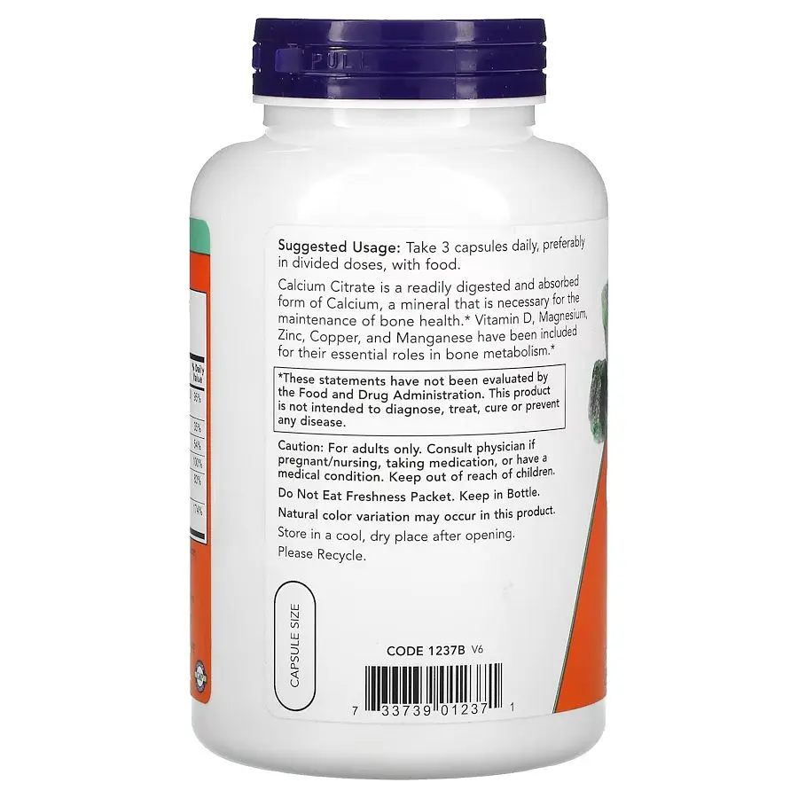 Вітаміни та мінерали NOW Calcium Citrate Caps, 240 вегакапсул - фото 3