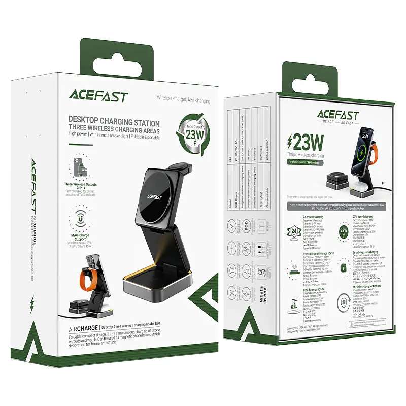 Бездротовий зарядний пристрій ACEFAST E20 desktop 3-in-1 wireless charging holder Black (6974316283478) - фото 2