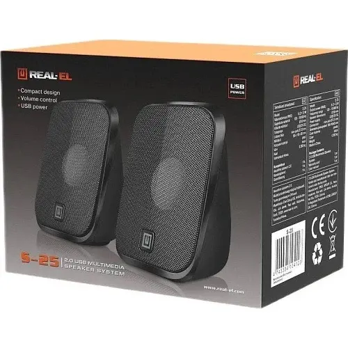 Колонки 2.0 S-25 Black, 2 x 3 Вт, USB, mini-jack 3.5 мм (EL121100022) REAL-EL teh0029026 - фото 5