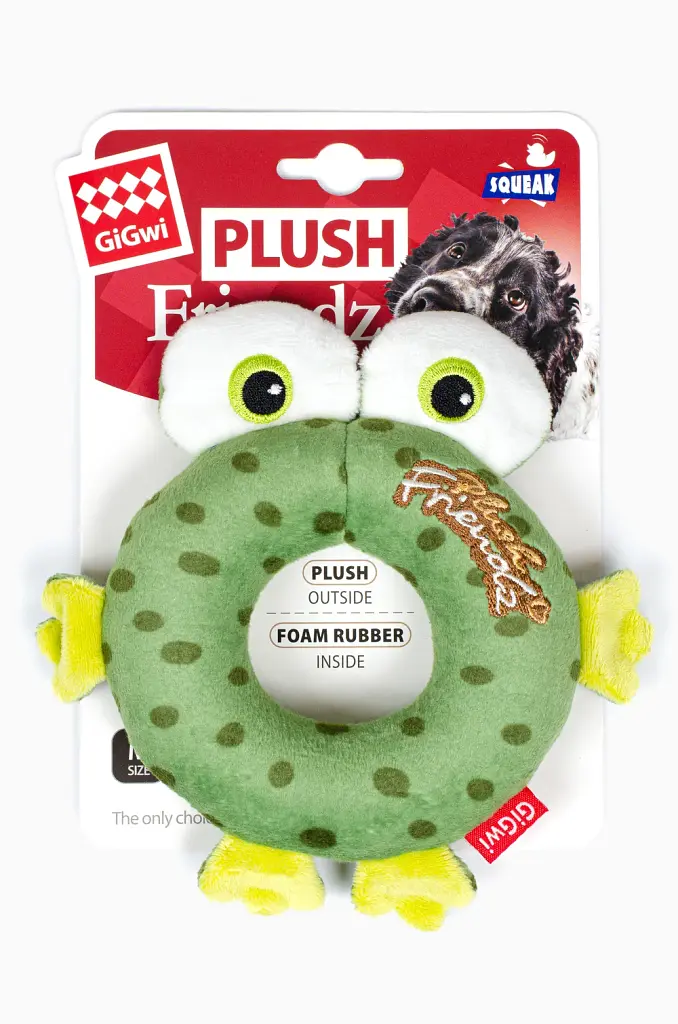 Іграшка для собак GiGwi Plush Friendz "Жабка" у вигляді бублика та з пискавкою