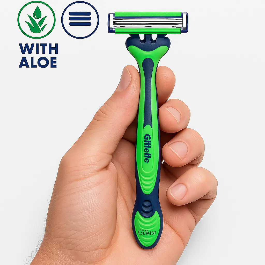 Одноразові станки Gillette Blue3 Sensitive 9+3 12 штук 3 леза з алое для чутливої шкіри - фото 2