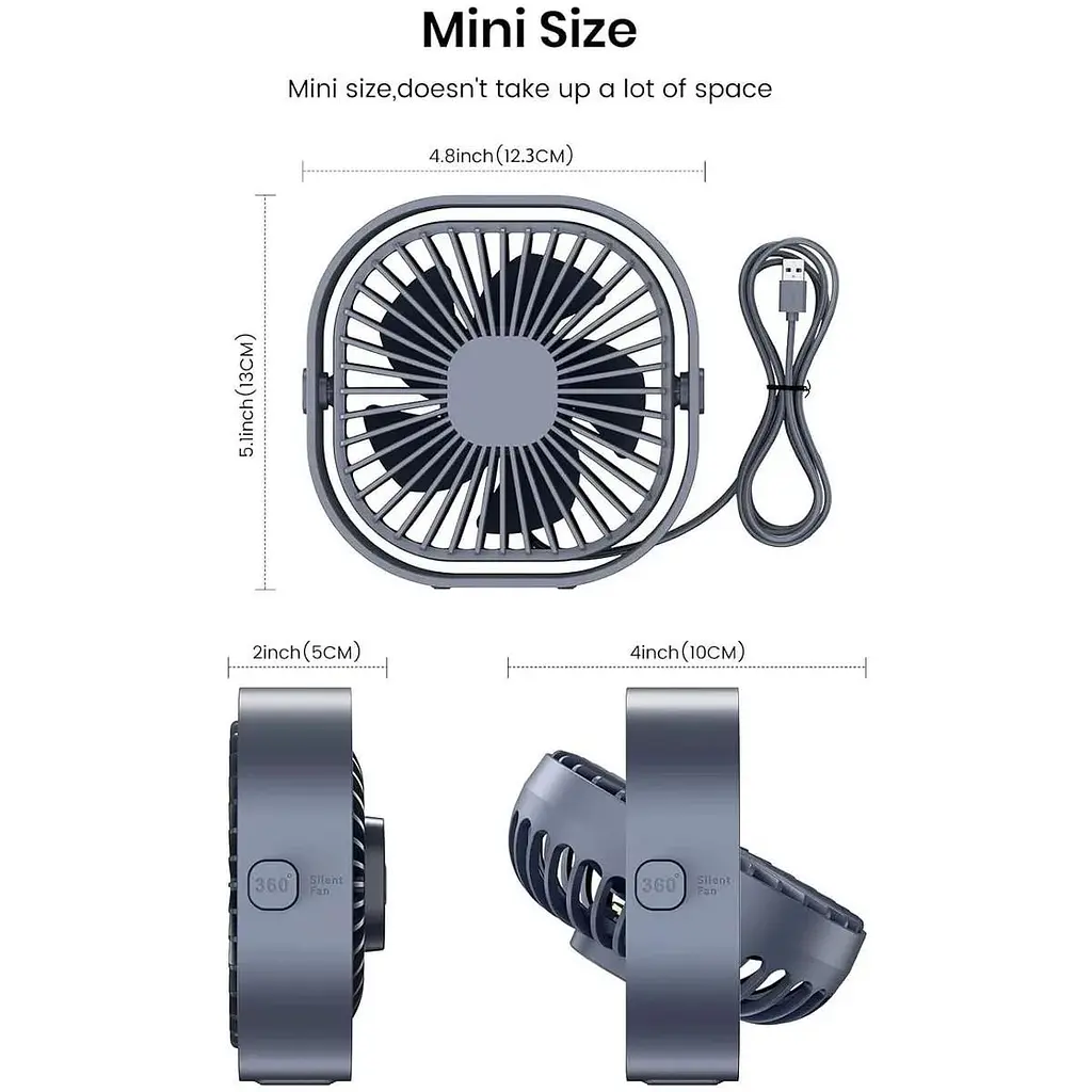 Портативный мини-вентилятор Topk K50 USB charging 360° rotating Gray - фото 2