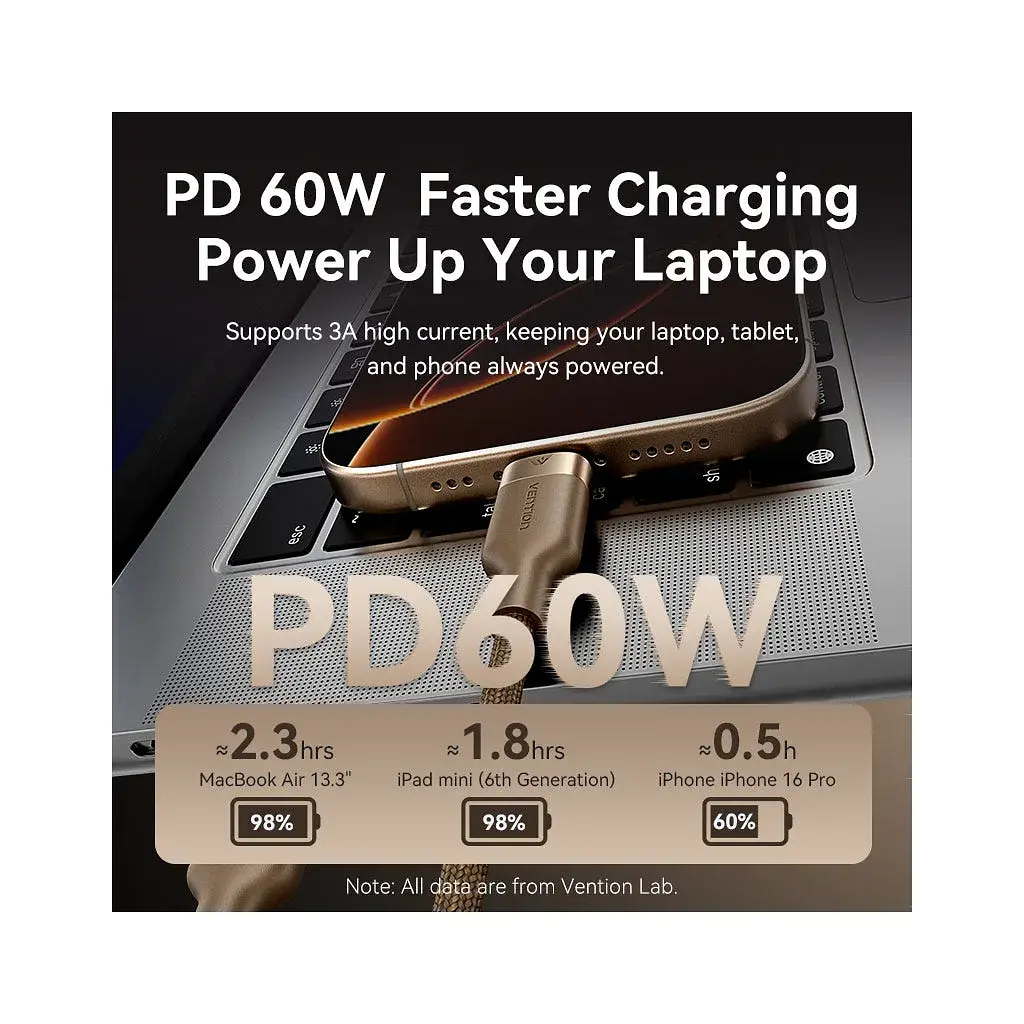 Дата кабель USB-C to USB-C 1.0m 3A aluminum gold Vention (TRDJF) - фото 5