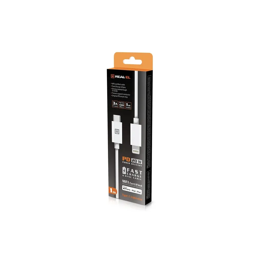 Дата кабель USB-C to Lightning 2.0m MFI TPE White REAL-EL (EL123500058) - фото 6
