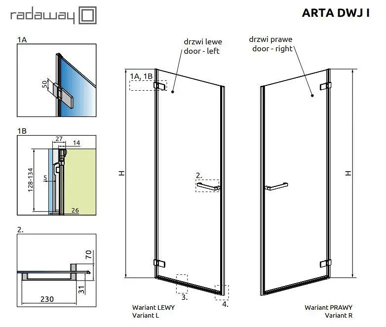 Душові двері Radaway Arta DWJ I 70 см 386070-03-01L - фото 3