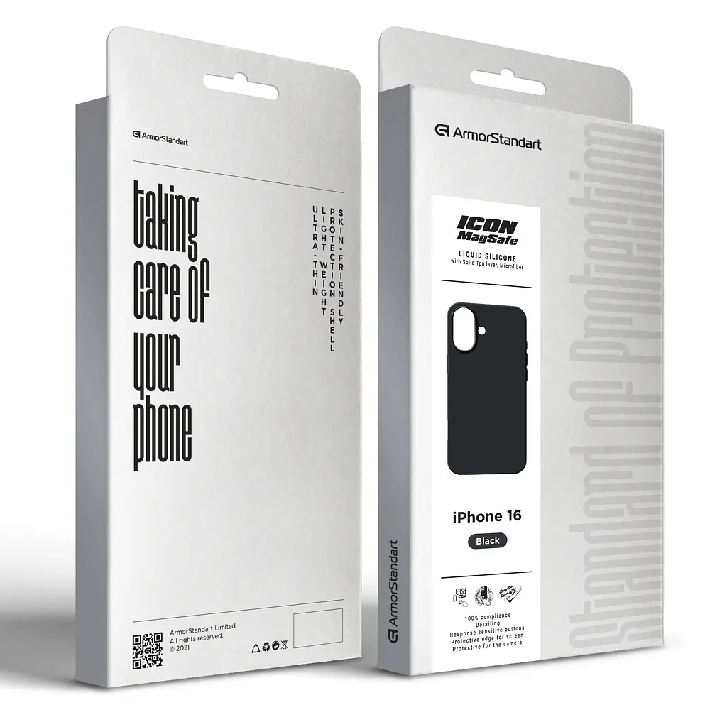 Силиконовый чехол с MagSafe для Apple iPhone 16, ICON2 MagCase, черный, противоударный, панель с мягкой подкладкой, защита всего корпуса, поддержка беспроводной зарядки, совместим с защитными стеклами и пленками, ArmorStandart (ARM80211) - фото 10