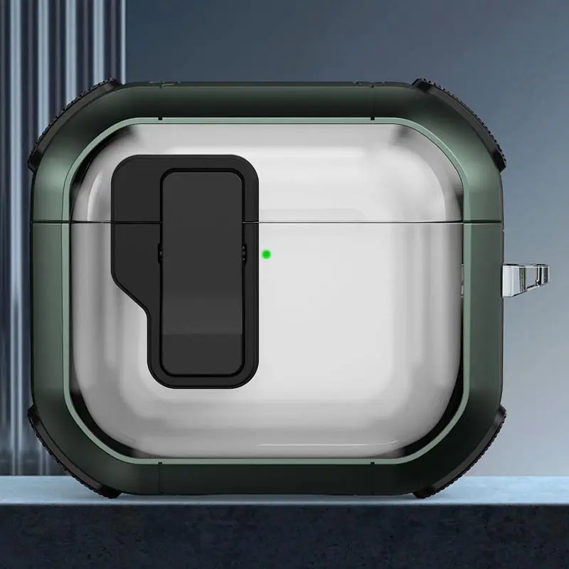Футляр противоударный Locking Button для наушников Airpods 4 Apple Green - фото 2