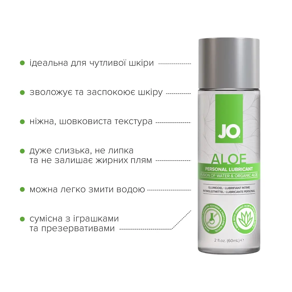 Змазка на водній основі JO H2O Organic Aloe (60 мл), зволожувальний та заспокійливий ефект - фото 2