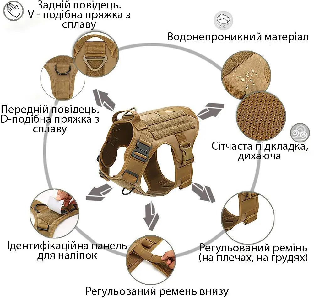 Шлейка для собак Harness K9 Long, металева пряжка фастекс і система MOLLE, L, Камуфляж - фото 3