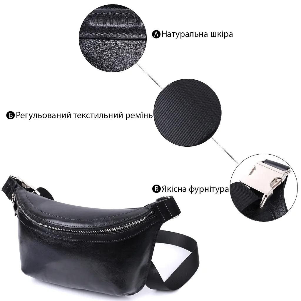 Шкіряна бананка Grande Pelle унісекс 25х15х4.5 см sum0026992 - фото 4